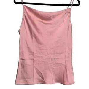 Pink Sleeveless Satin-Like Cami Tank Top With Spaghetti Straps